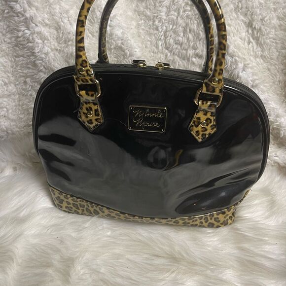 Loungefly Disney Minnie Mouse Dome Satchel synthetic patent black& leopard print - Picture 15 of 16